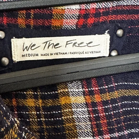 Free People We The Free Hidden Valley Button Down Black Multicolor Plaid Shirt M - Picture 6 of 12